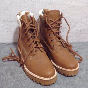 Gabriel Hicking Boots Lace Up Brown Stacked Leather Heel Size 8 w/Cow Trim